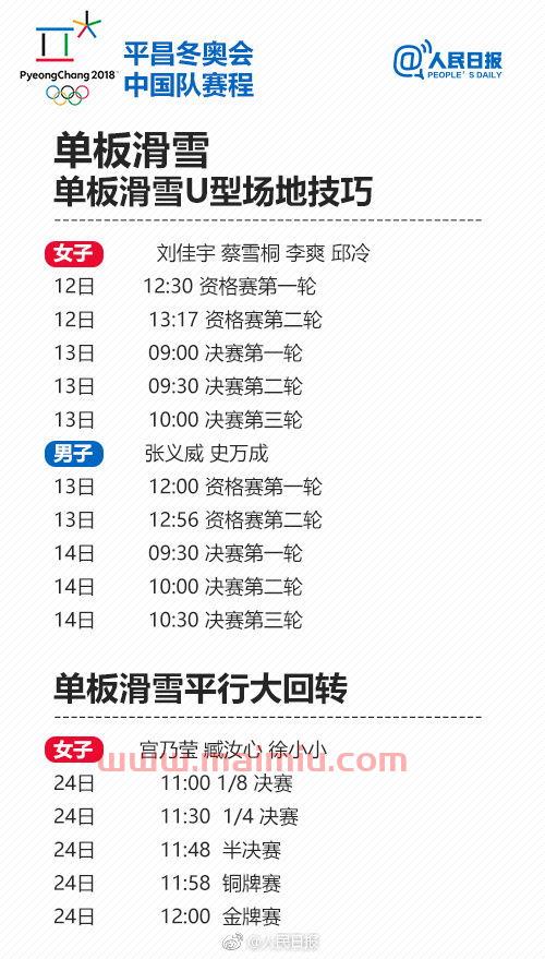 冬奥会中国队所有赛程（冬奥会中国队赛程表）